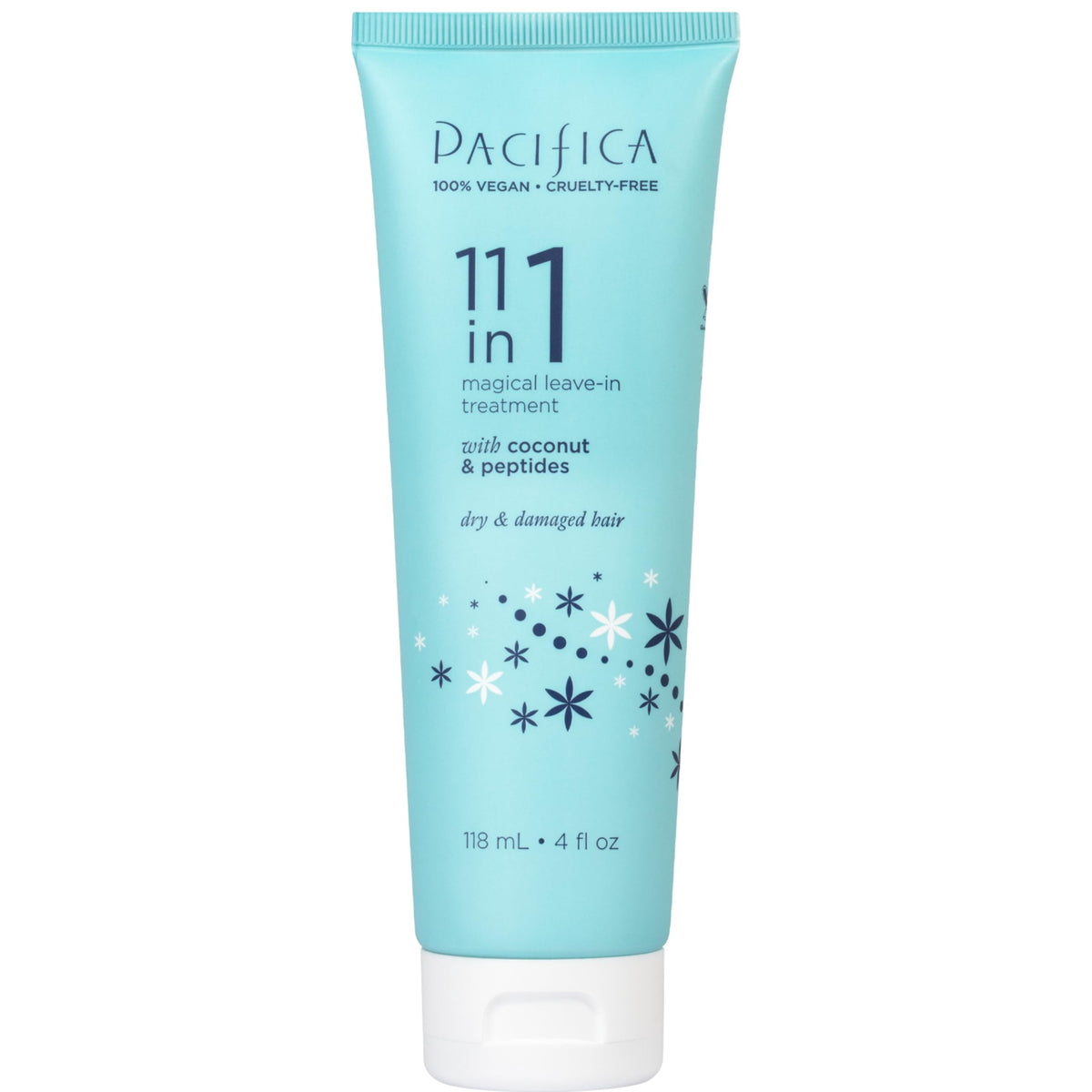 Pacifica Leave-In 11 en 1 en bote, tratamiento para cabello suave y nutrido.