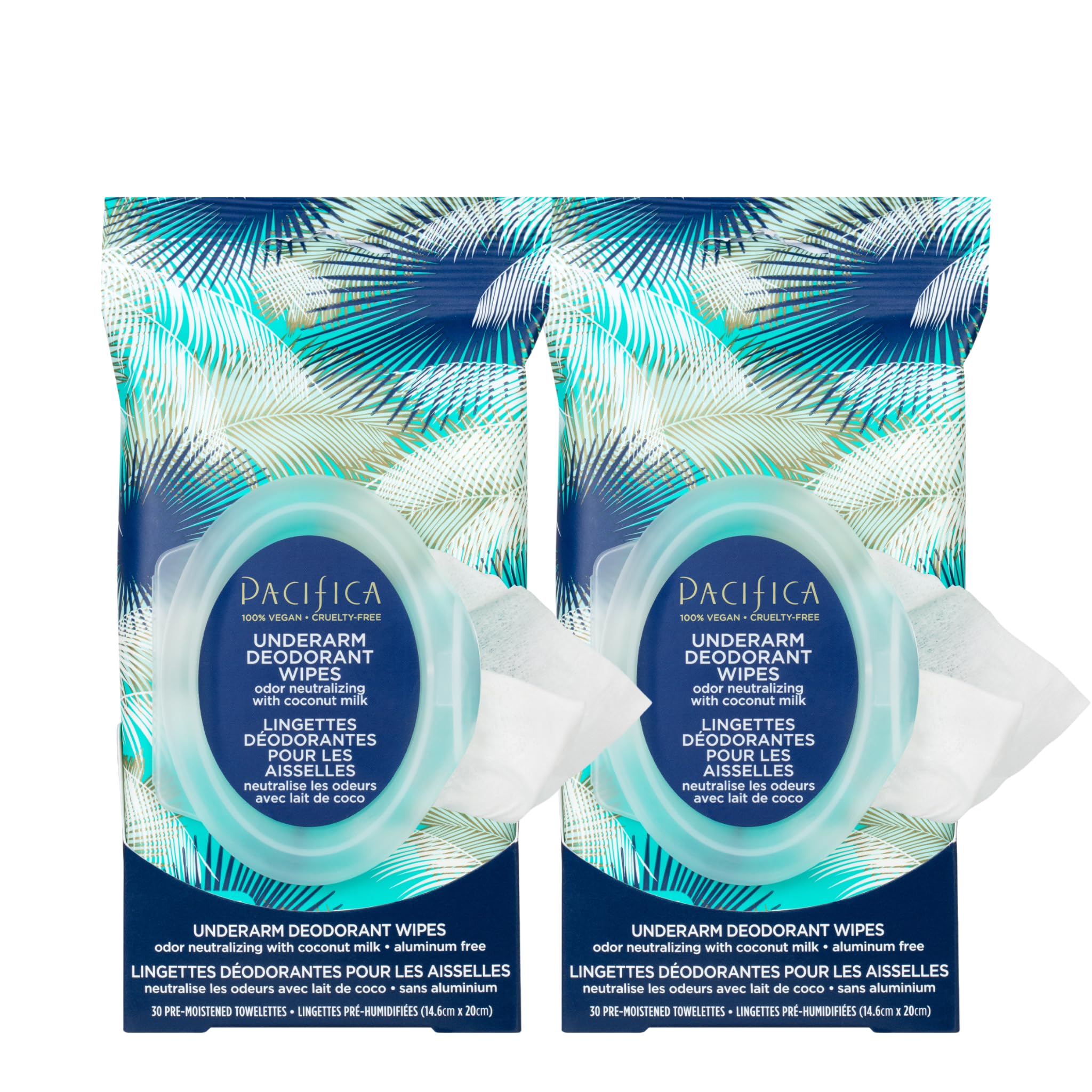 Pacifica Leche de Coco: toallitas desodorantes axilares en paquete para uso diario.
