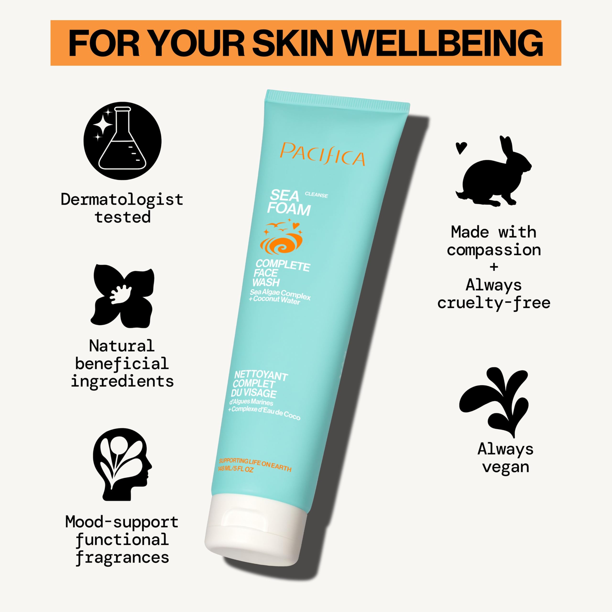 Limpieza facial de Pacifica con agua de coco, sensación fresca.