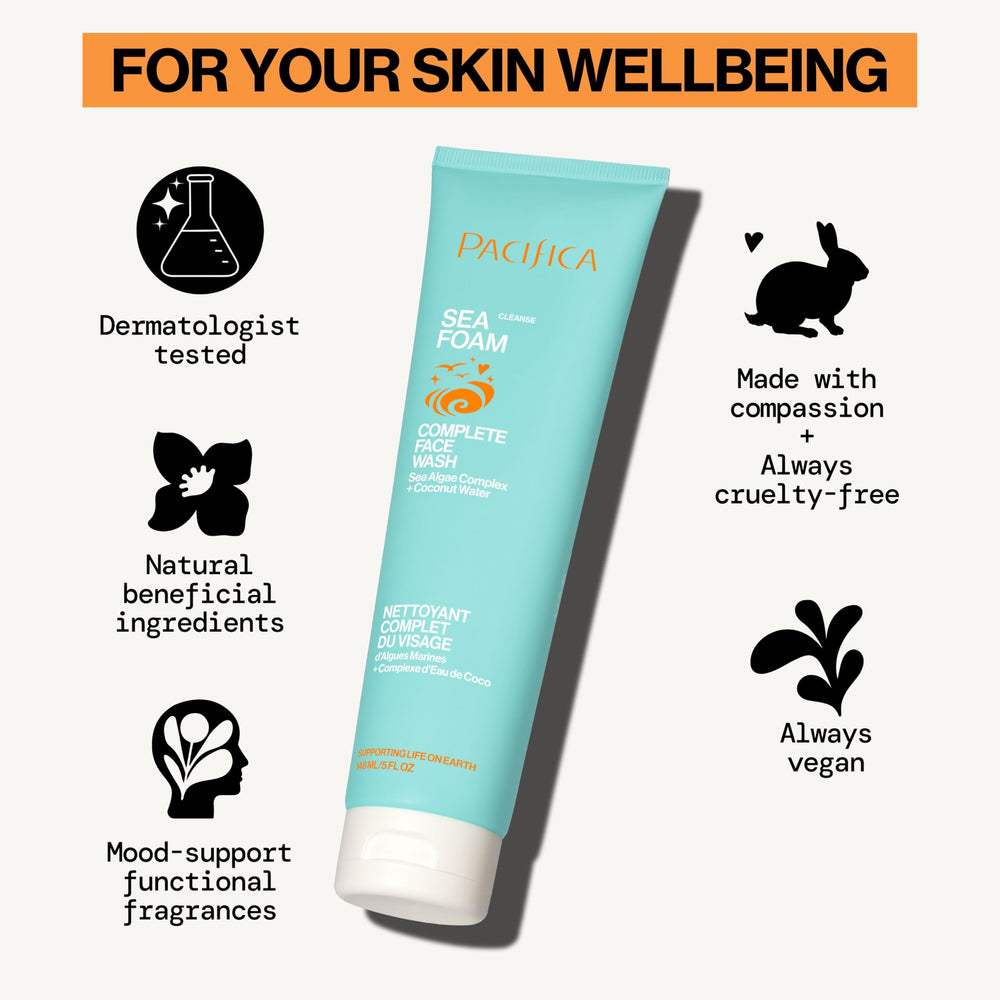 Limpieza facial de Pacifica con agua de coco, sensación fresca.