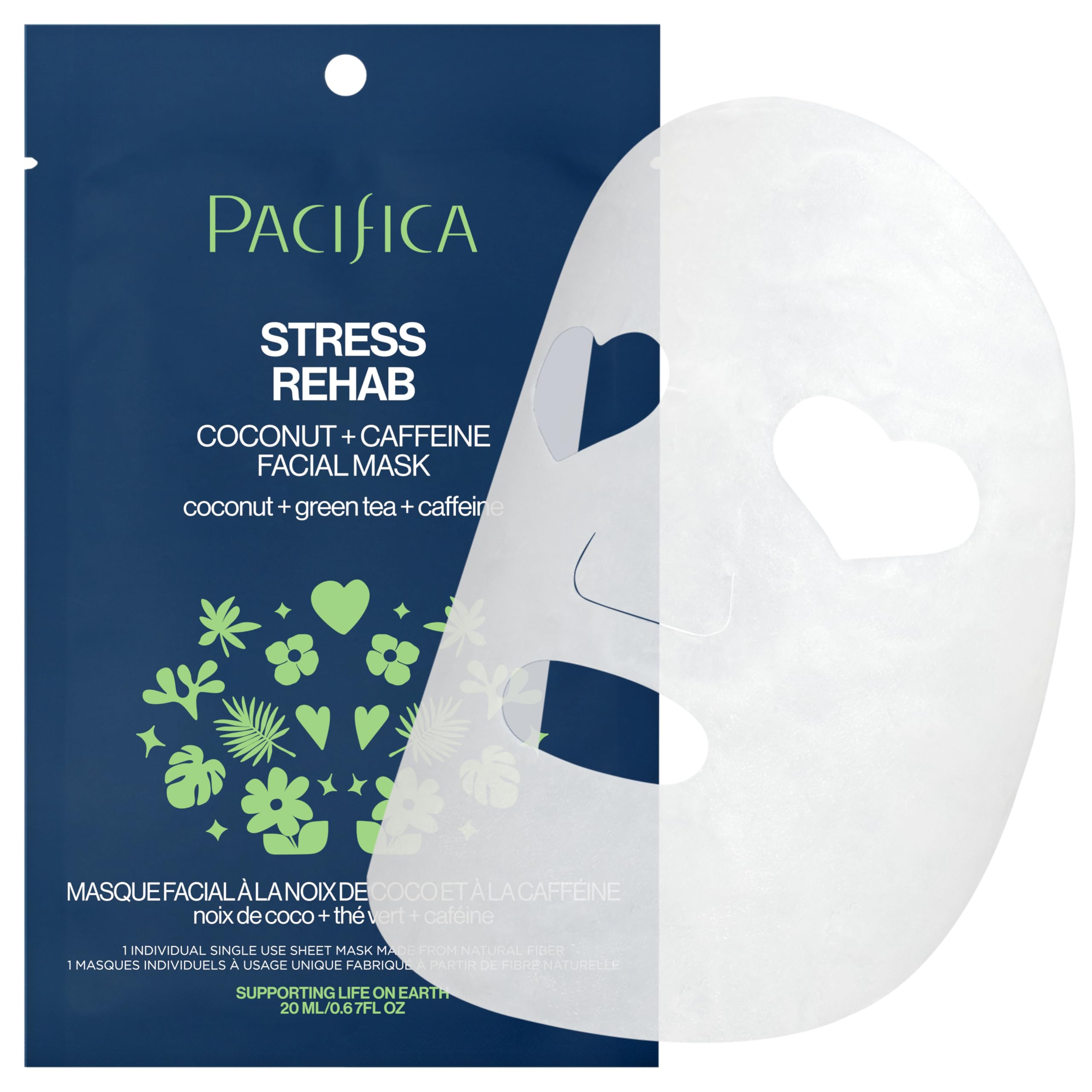 Pacifica Rehab Mask: máscara de hoja Rehab Coco-Cafeína para calmar la piel.