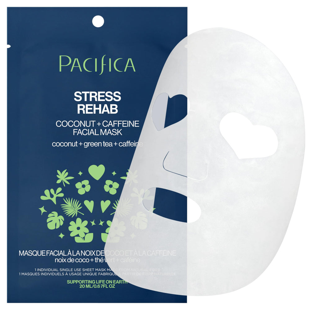 Pacifica Rehab Mask: máscara de hoja Rehab Coco-Cafeína para calmar la piel.