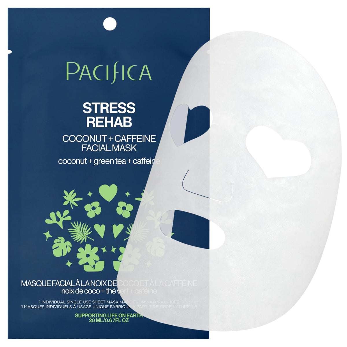 Pacifica Rehab Mask: máscara de hoja Rehab Coco-Cafeína para calmar la piel.