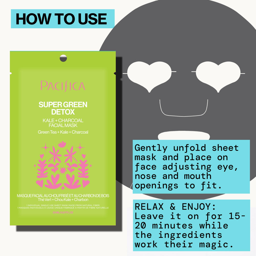 Pacifica Super Green Detox, paso de aplicación sobre rostro para limpieza profunda sin enjuague