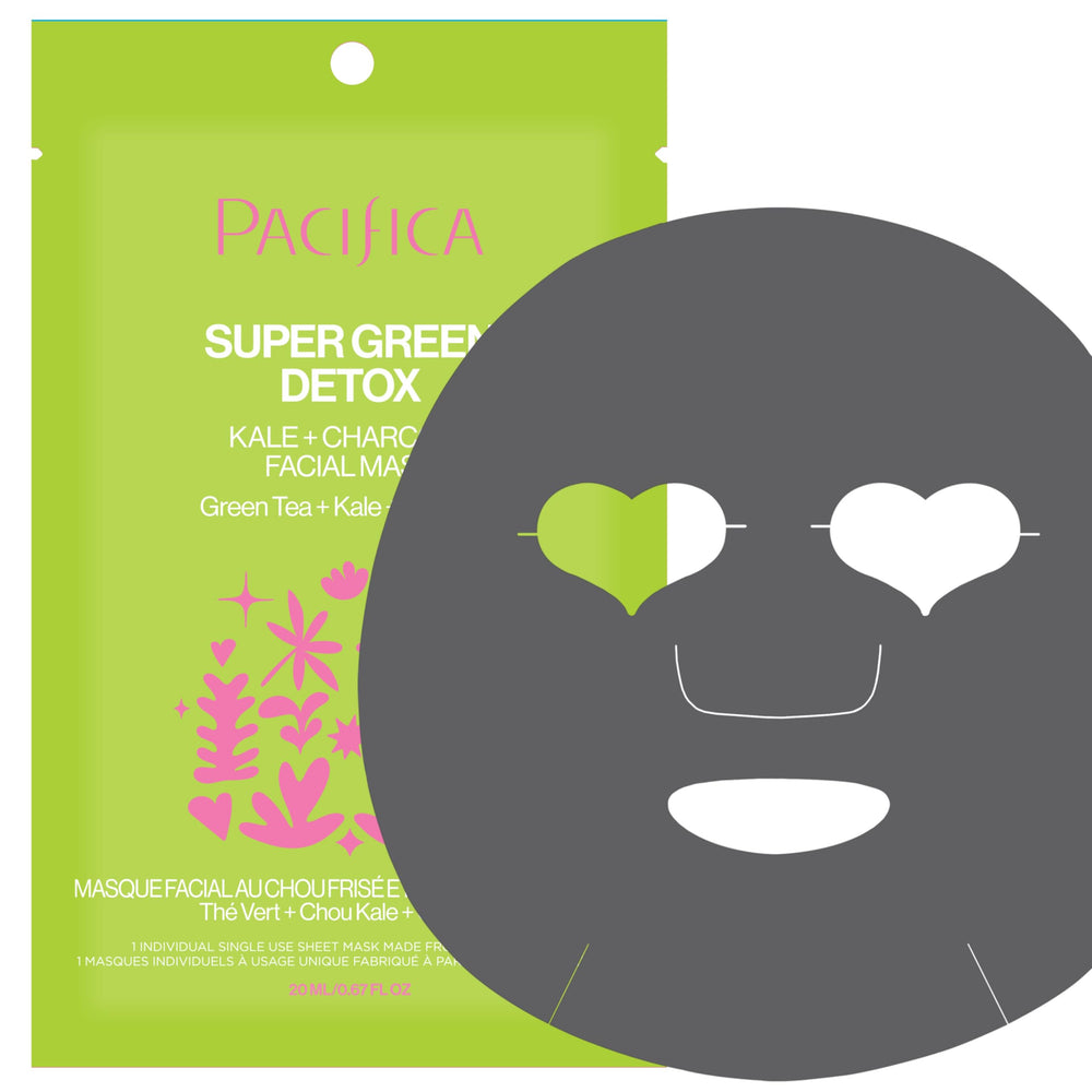 Pacifica Super Green Detox, empaque de mascarilla para comenzar una limpieza facial profunda