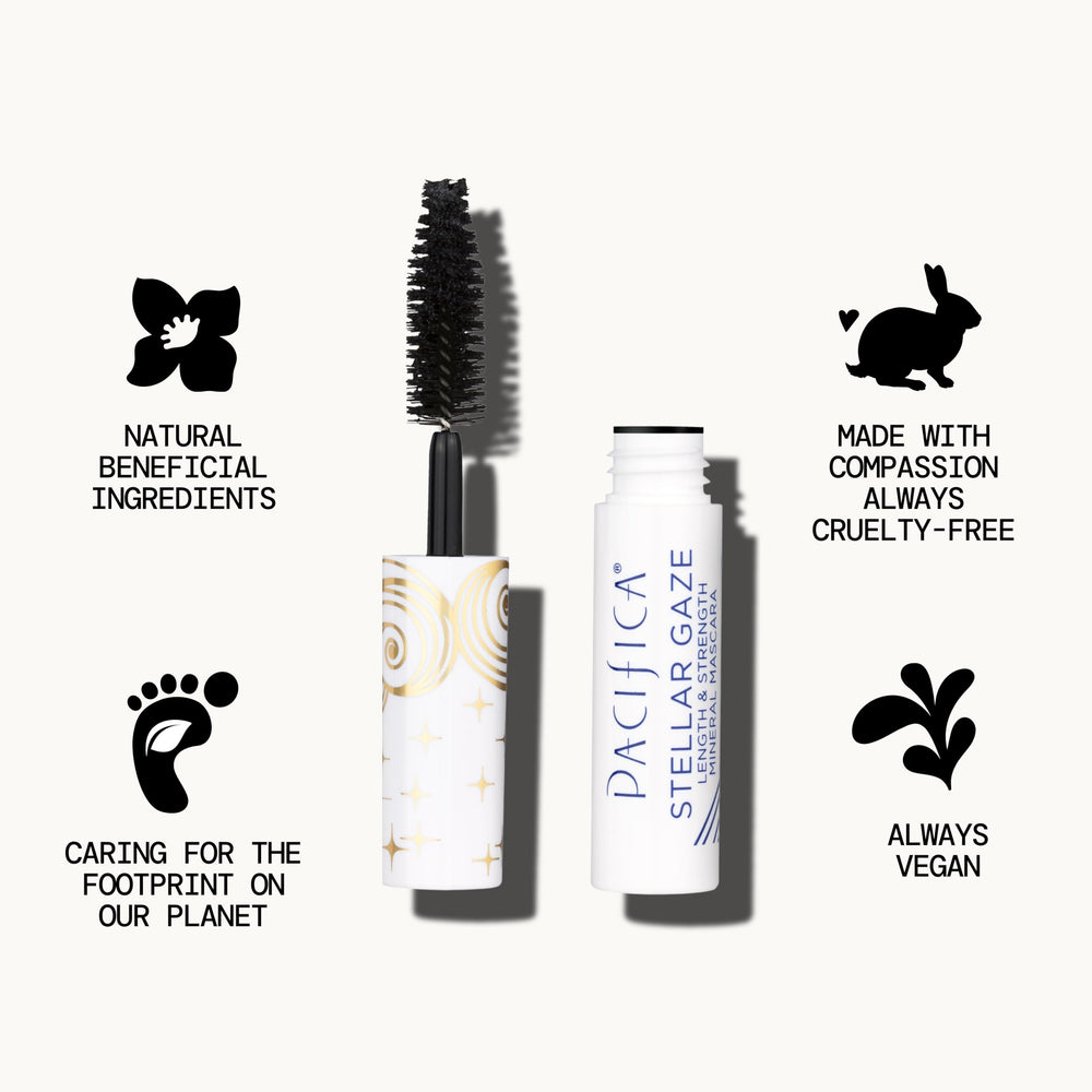 Compact packaging highlights clean vegan beauty ethos.