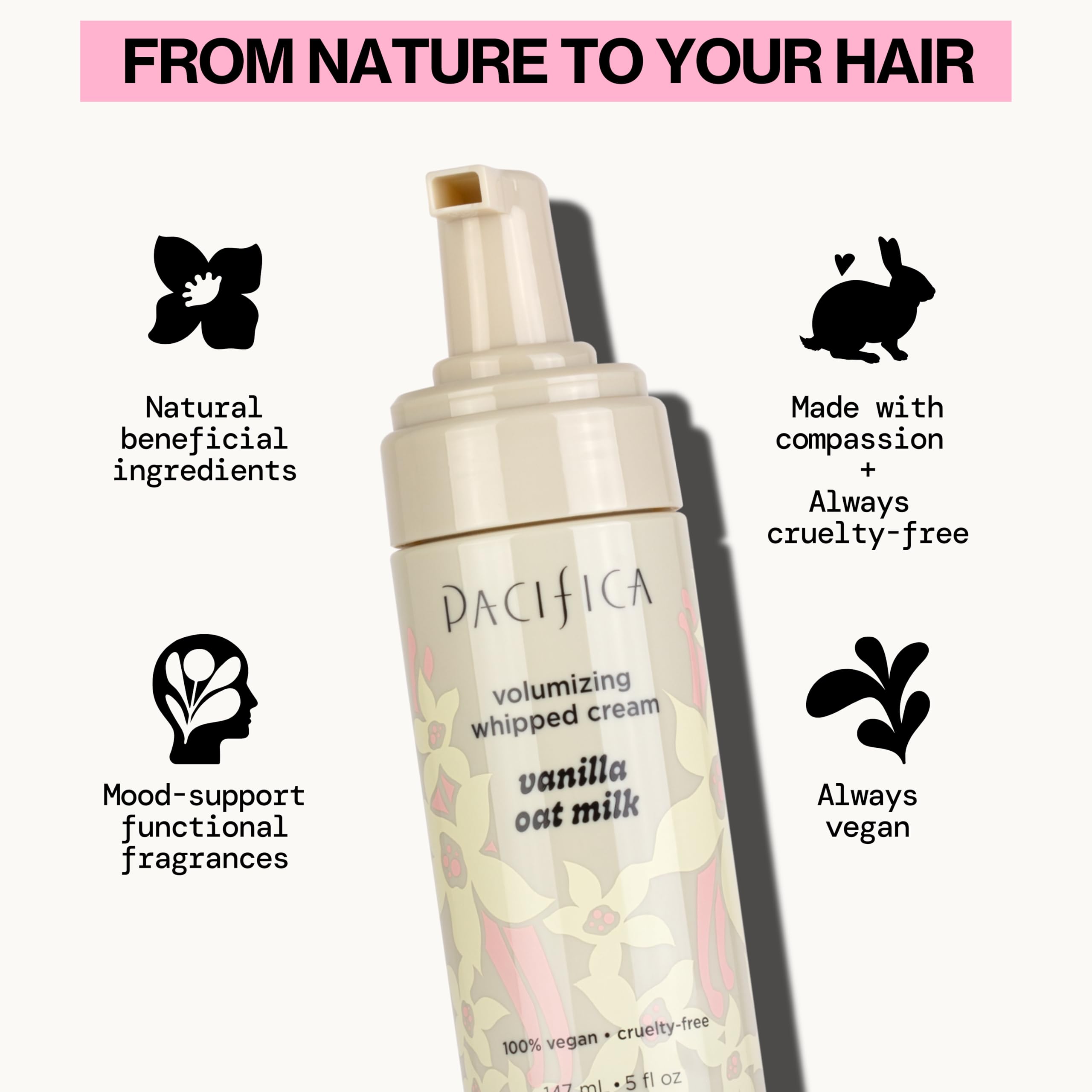 Mousse Pacifica apta para todo tipo de pelo, uso diario.