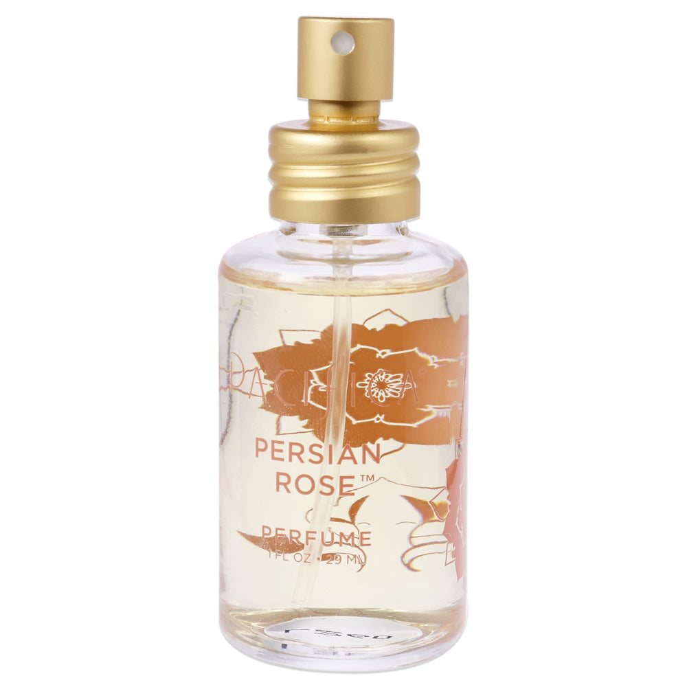 Pacifica Persian Rose spray application demonstrates even mist for fresh daily fragrance.