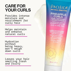 Pacifica Pineapple Curls conditioner closeup label highlighting vegan formula.