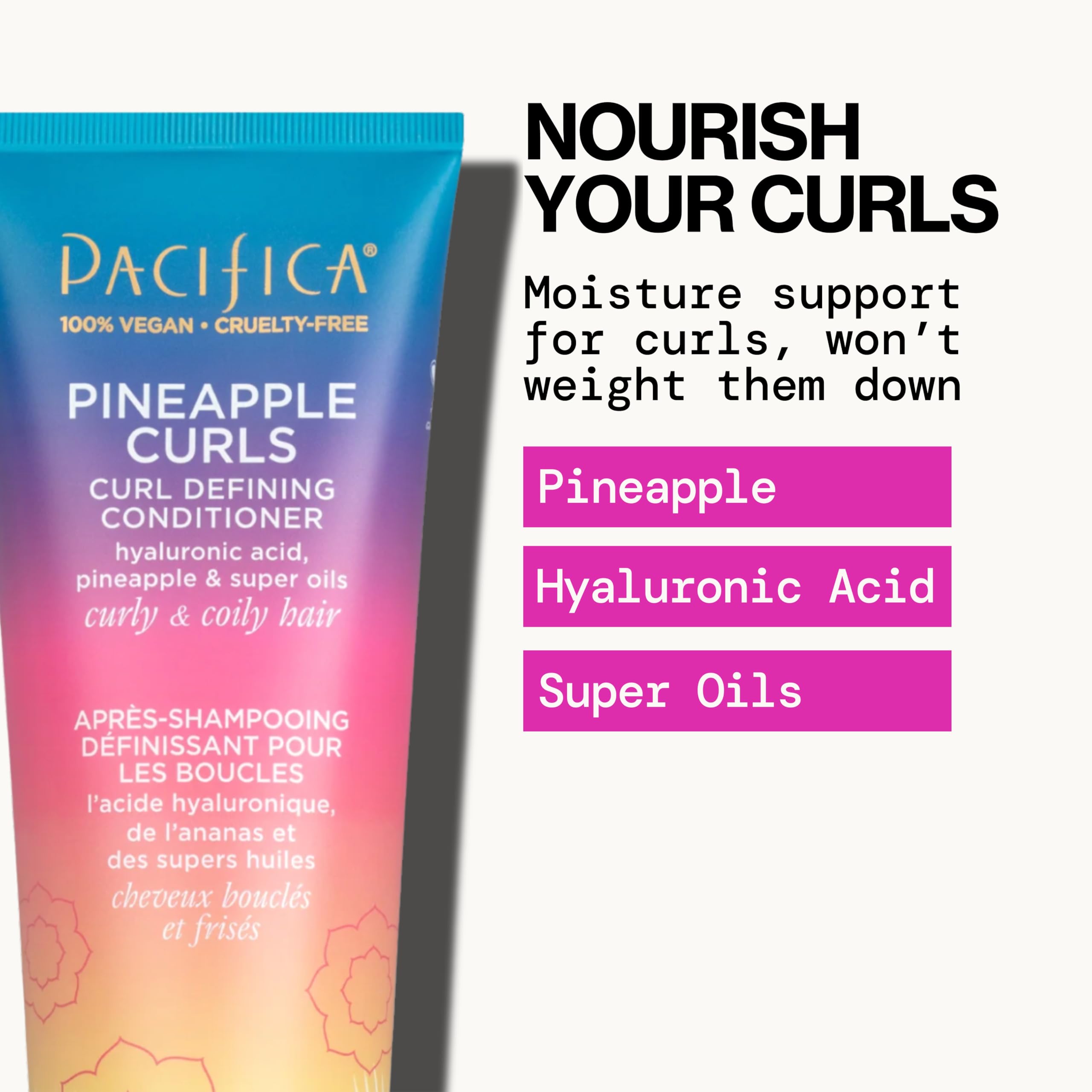 Pacifica Pineapple Curls fragancia tropical de piña para una experiencia agradable.