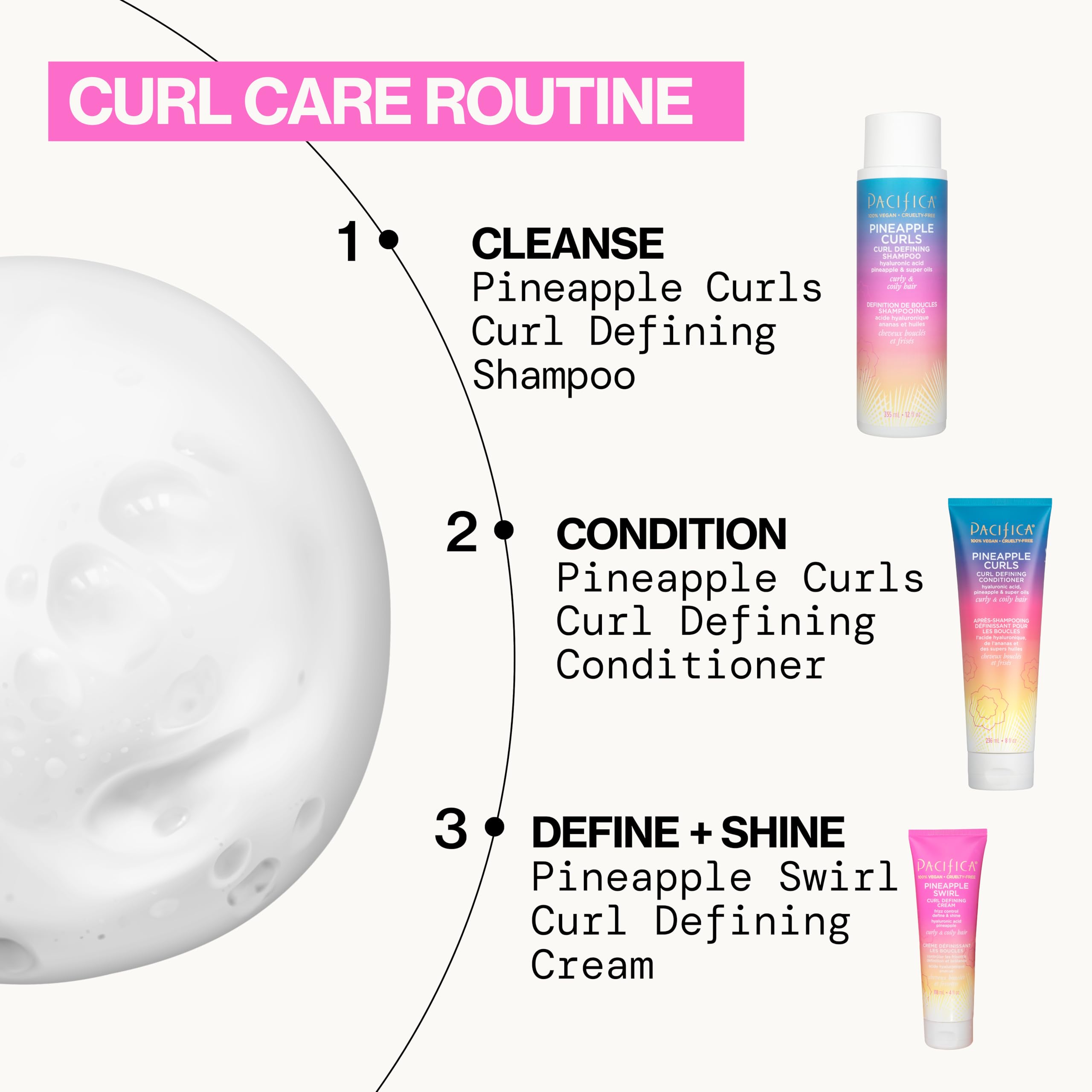 Pacifica Pineapple Swirl Curl Cream application on damp hair for defined curls