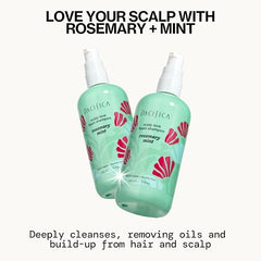 Pacifica Rosemary Mint Scalp Detox Shampoo back label shows vegan, sulfate-free formula notes.