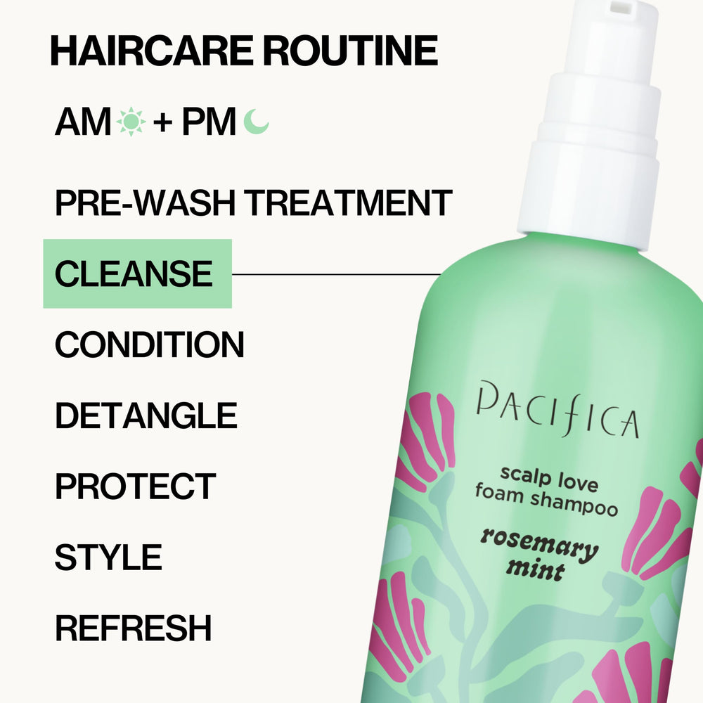 Color-safe indication on Pacifica Rosemary Mint Scalp Detox Shampoo packaging.