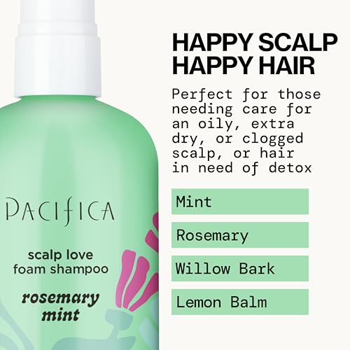 Foamy lather closeup of Pacifica Rosemary Mint Scalp Detox Shampoo.