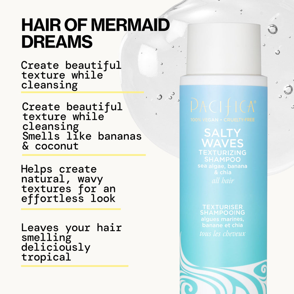 Hair after use shows beachy waves and definition from Salty Waves