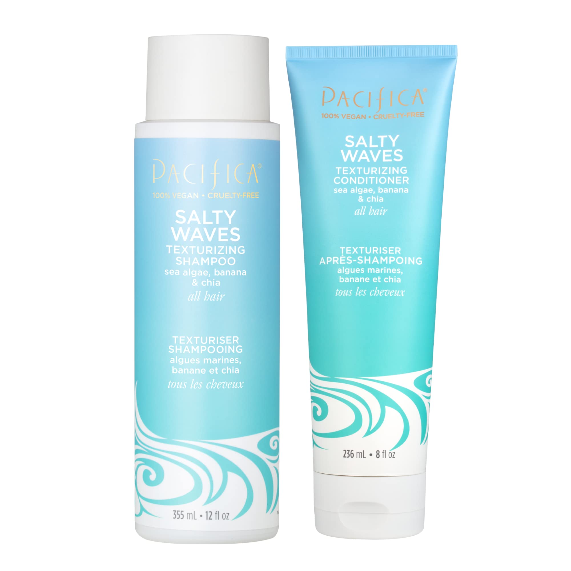Pacifica Salty Waves shampoo bottle showing sulfate-free formula for light lift
