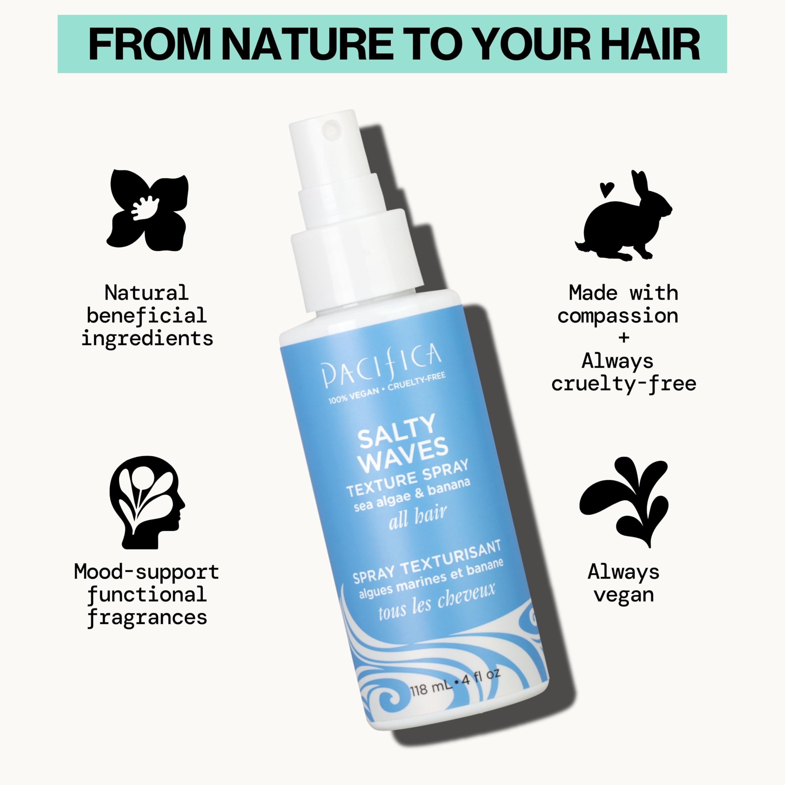Pacifica Salty Waves: aplicación de spray en cabello húmedo
