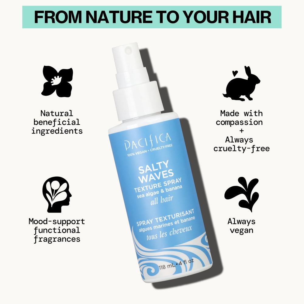 Pacifica Salty Waves: aplicación de spray en cabello húmedo
