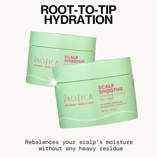 Etiqueta de Pacifica Scalp Smoothie resalta fórmula vegana y libre de crueldad.