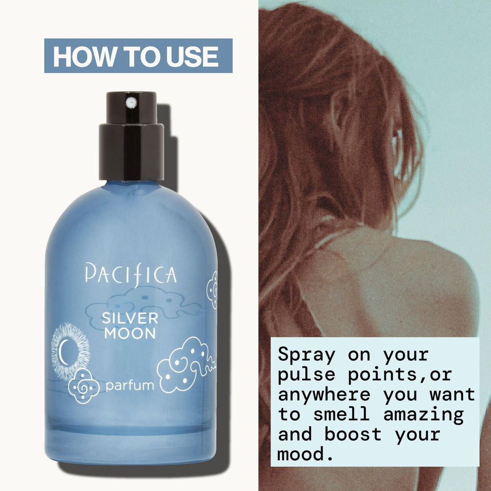 Base notes of sandalwood in Pacifica Silver Moon linger softly.
