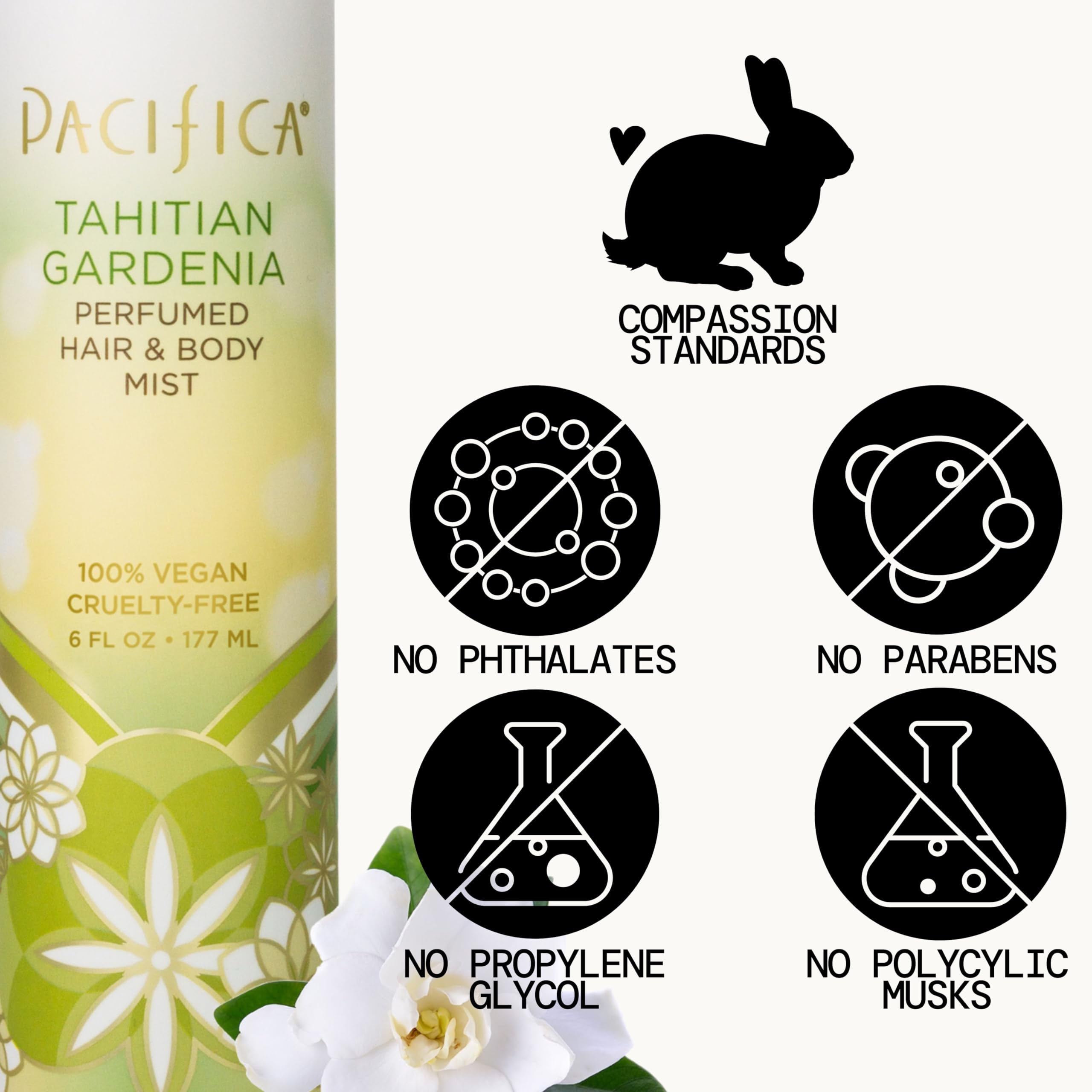 Pacifica Tahitian Gardenia mist packaging front, vintage gardenia aroma ready to wear.