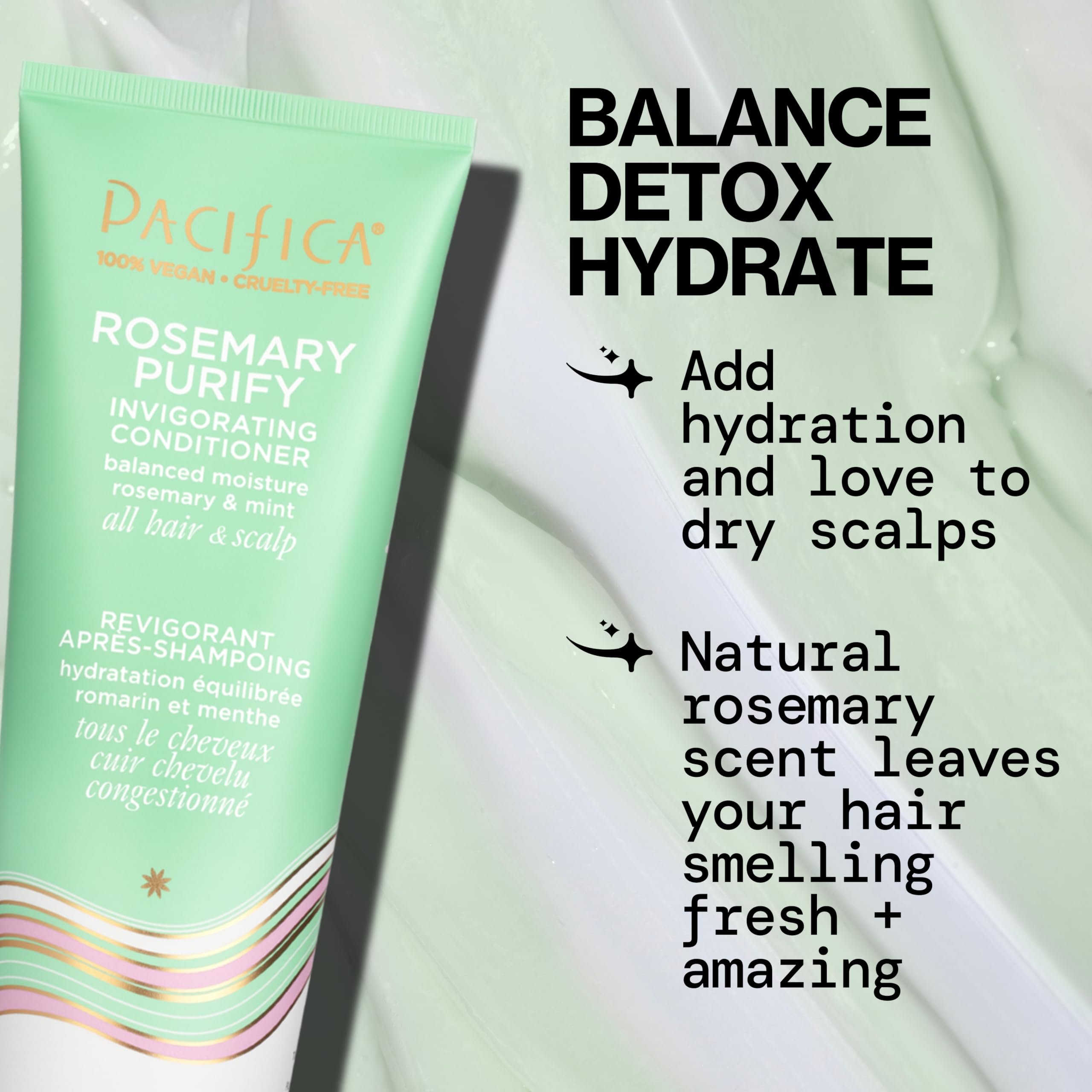 Pacifica acondicionador Rosemary Purify, textura suave que nutre el cabello.
