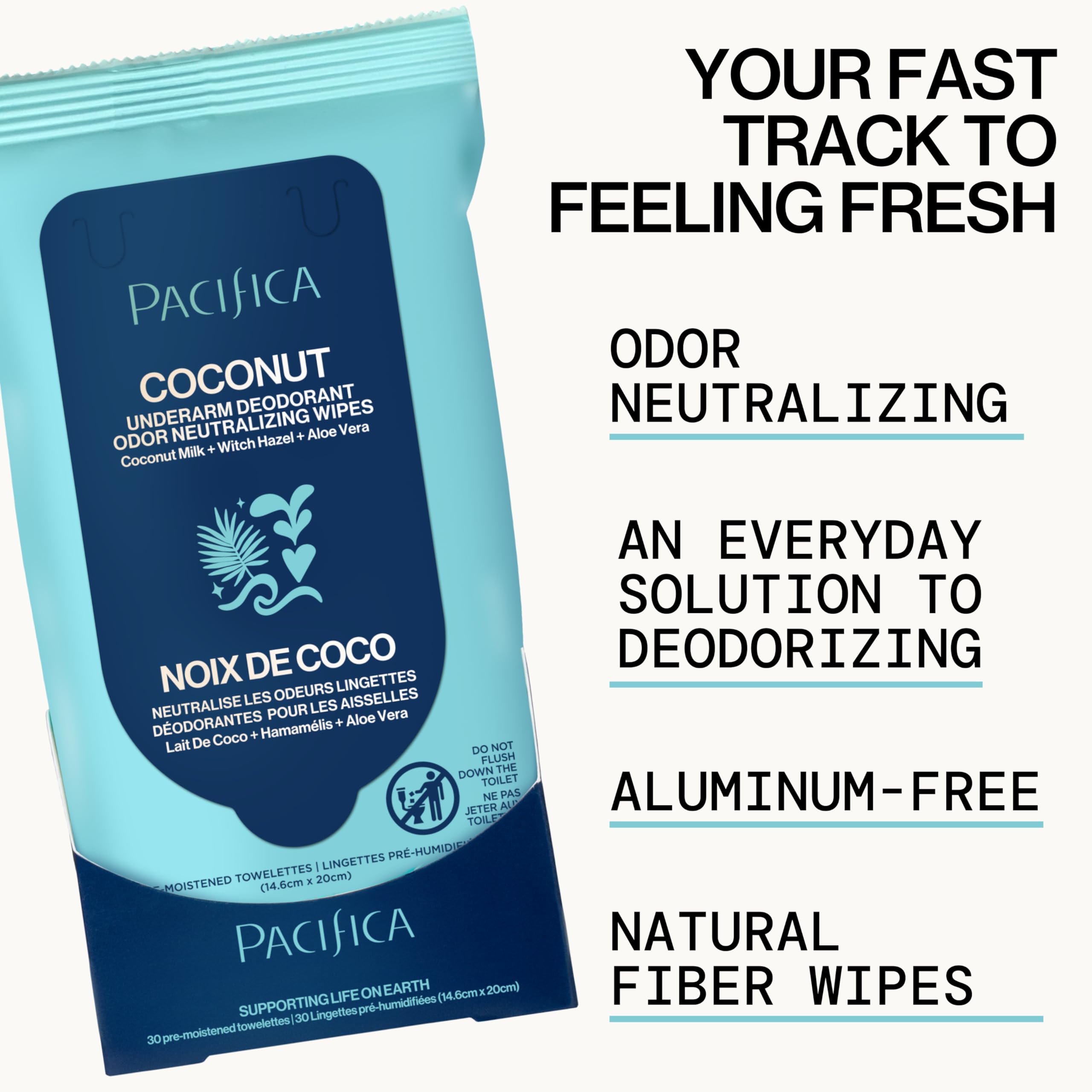 Pacifica vegan and cruelty-free branding on deodorant wipes label.