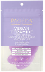 Pacifica Undereye Mask Ceramide Hydrating Jelly Patches applied under the eyes for deep hydration.