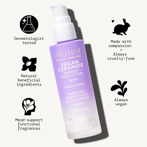 Pacifica vegan ceramide barrier repair marshmallow root calendula package features.