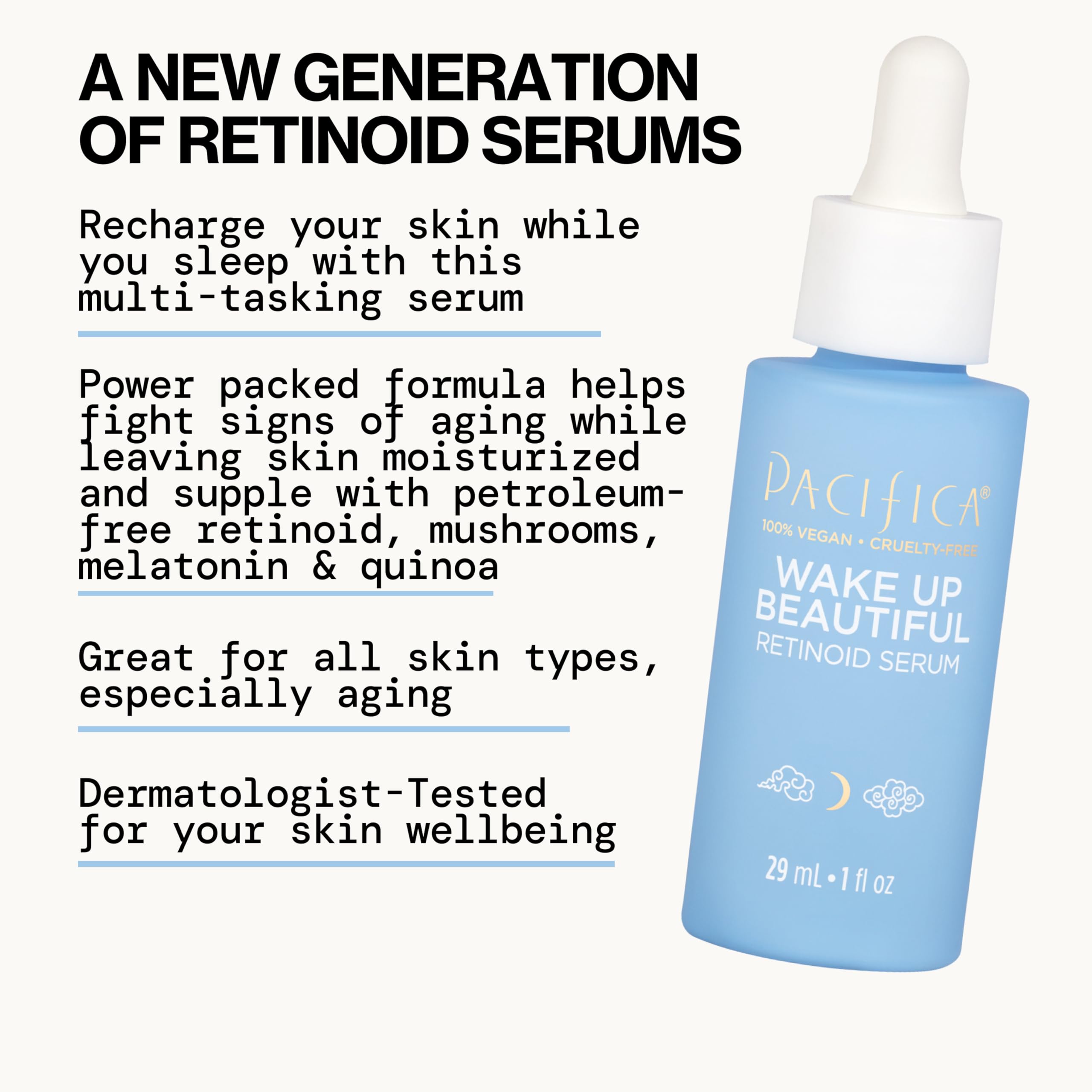 Aplicación nocturna con Pacifica Wake Up Beautiful Serum calma piel sensible