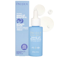 Botella de Pacifica Wake Up Beautiful Serum en primer plano para cuidado nocturno suave