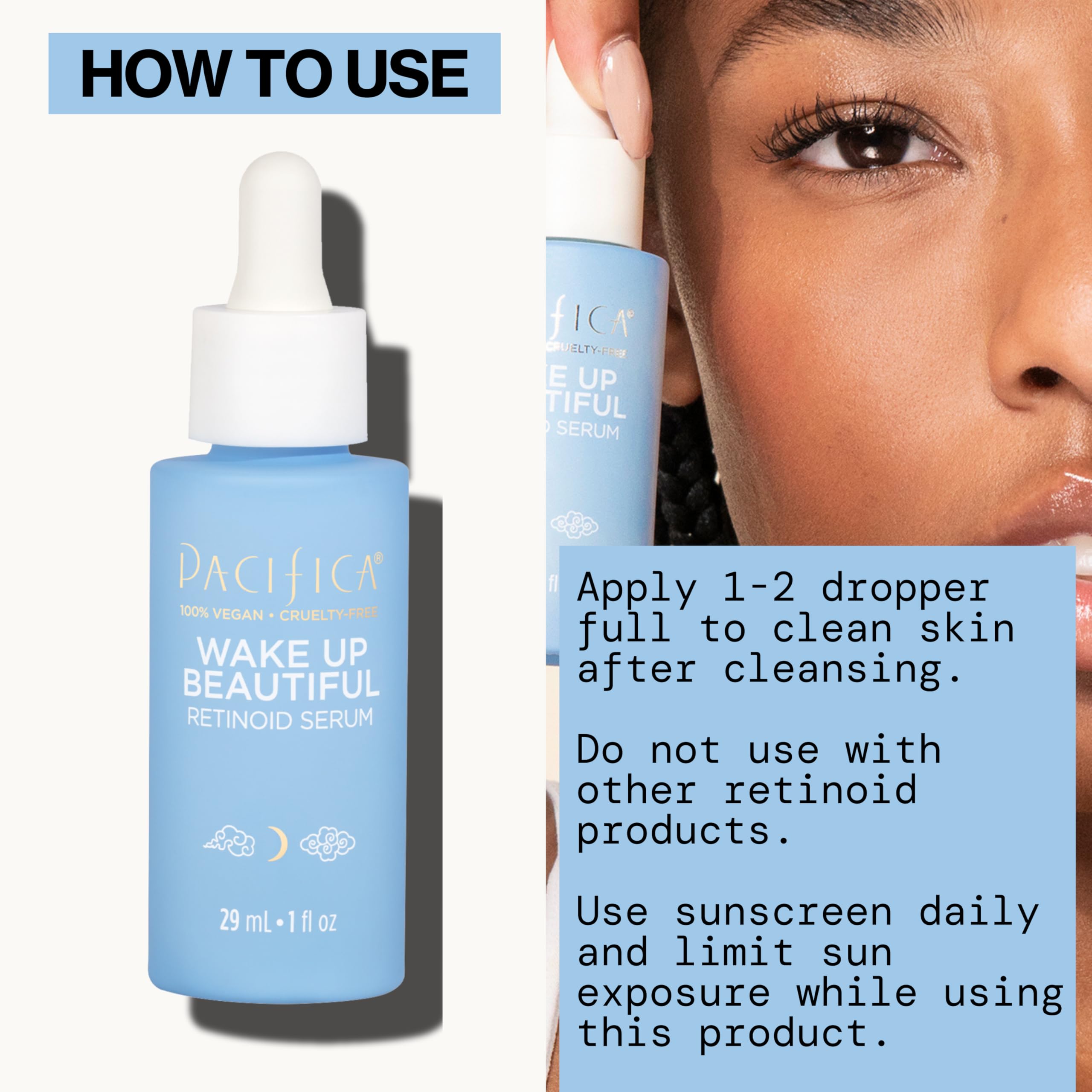 Envase de Pacifica Wake Up Beautiful Serum, vegano y sin parabenos
