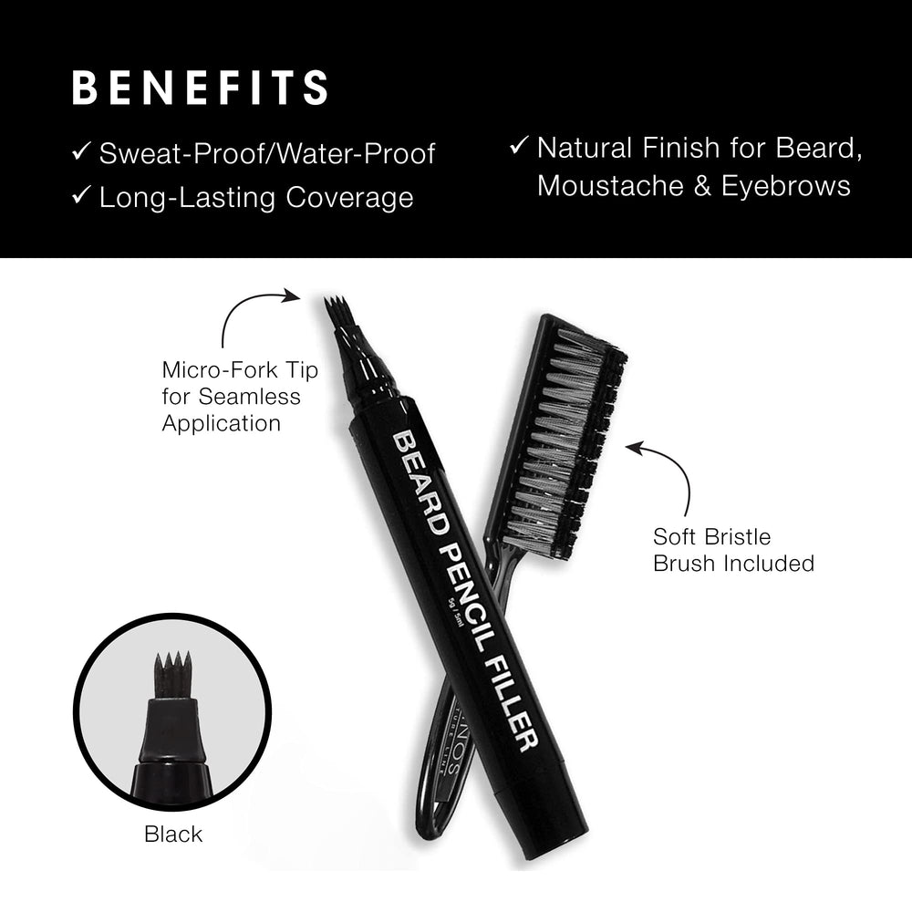Pacinos Beard Pencil Filler waterproof formula resists sweat and rain for all-day confidence.