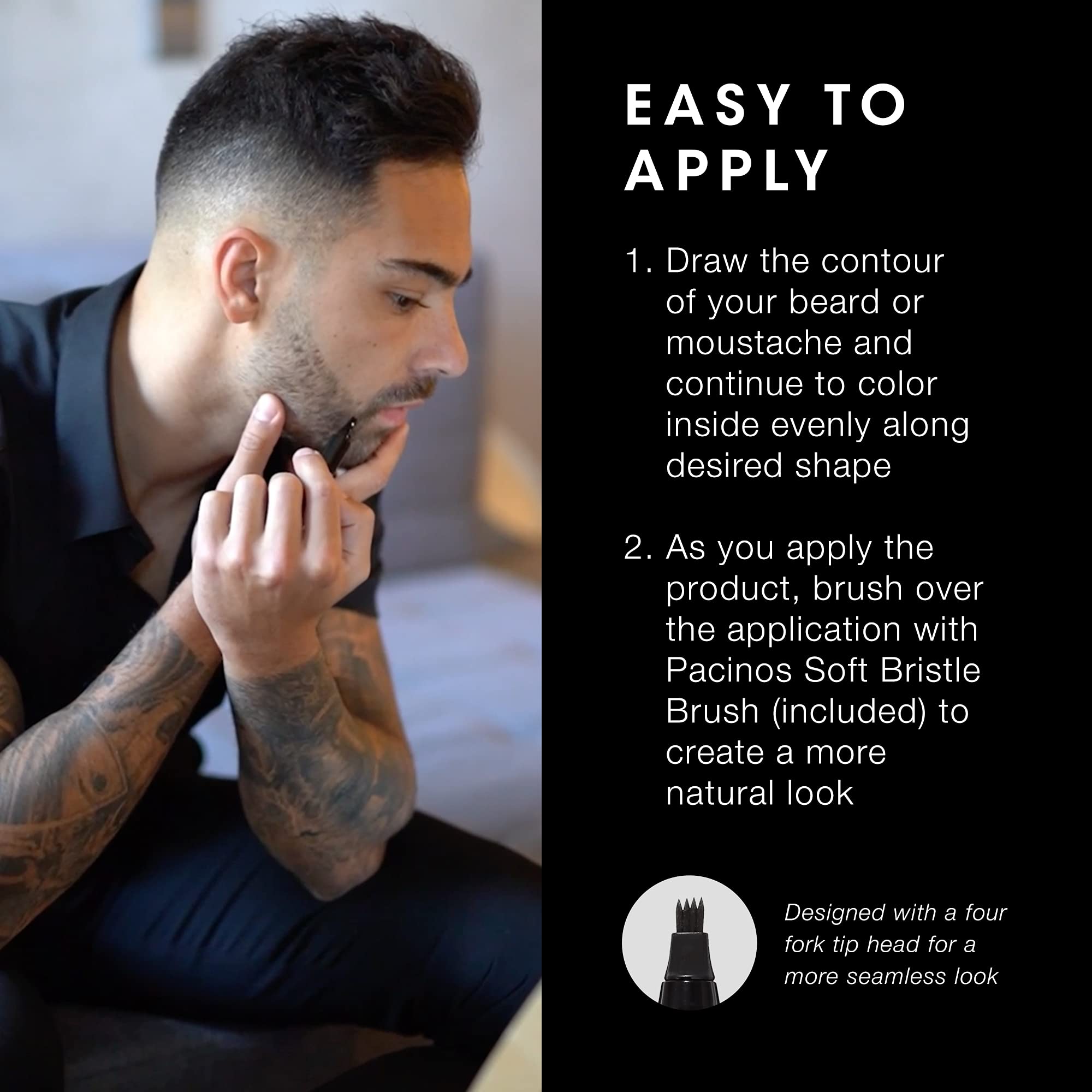 Pacinos bristle brush included helps blend for a softer finish.