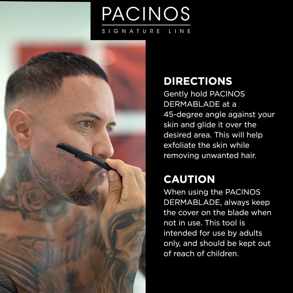 Pacinos Derma Blades safety cover close-up for controlled dermaplaning.