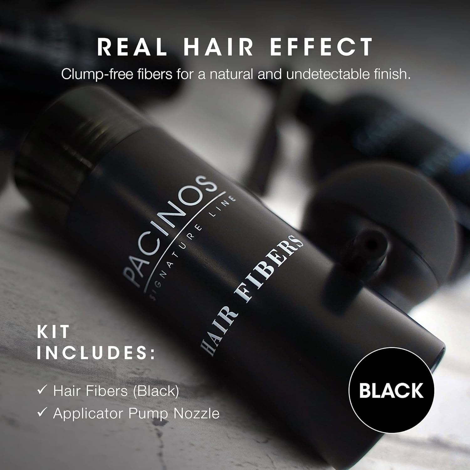 Pacinos Fiber Hold Spray bottle illustrating all-day, secure style support.