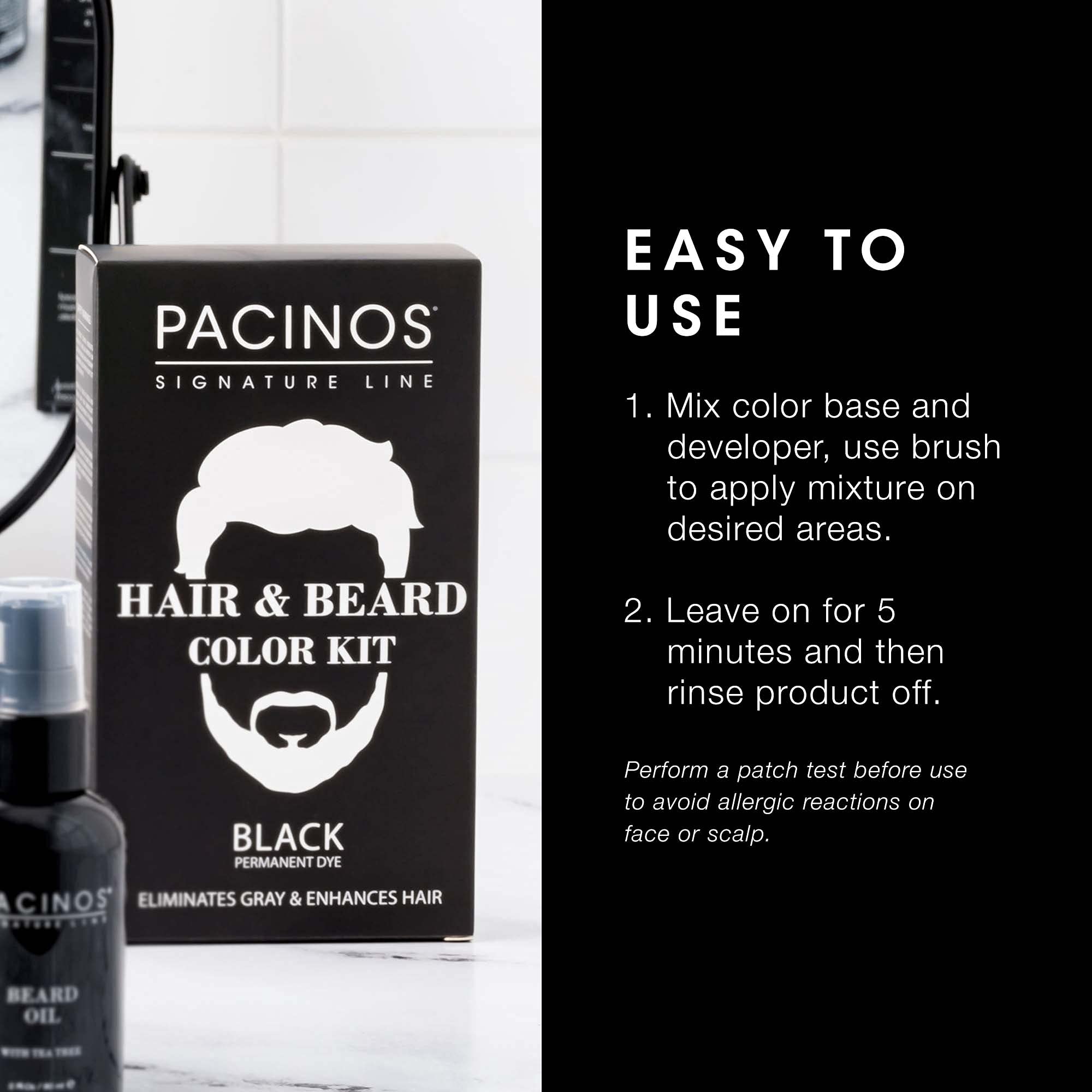 Pacinos beard application brush for precise beard coverage.