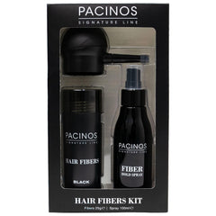 Pacinos Hair Fiber Kit bottle closeup highlighting mess-free application.