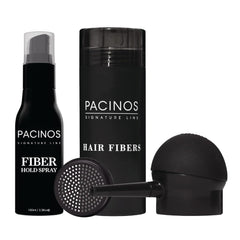 Pacinos Hair Fiber Kit packaging shows premium kit for instant thinning coverage.
