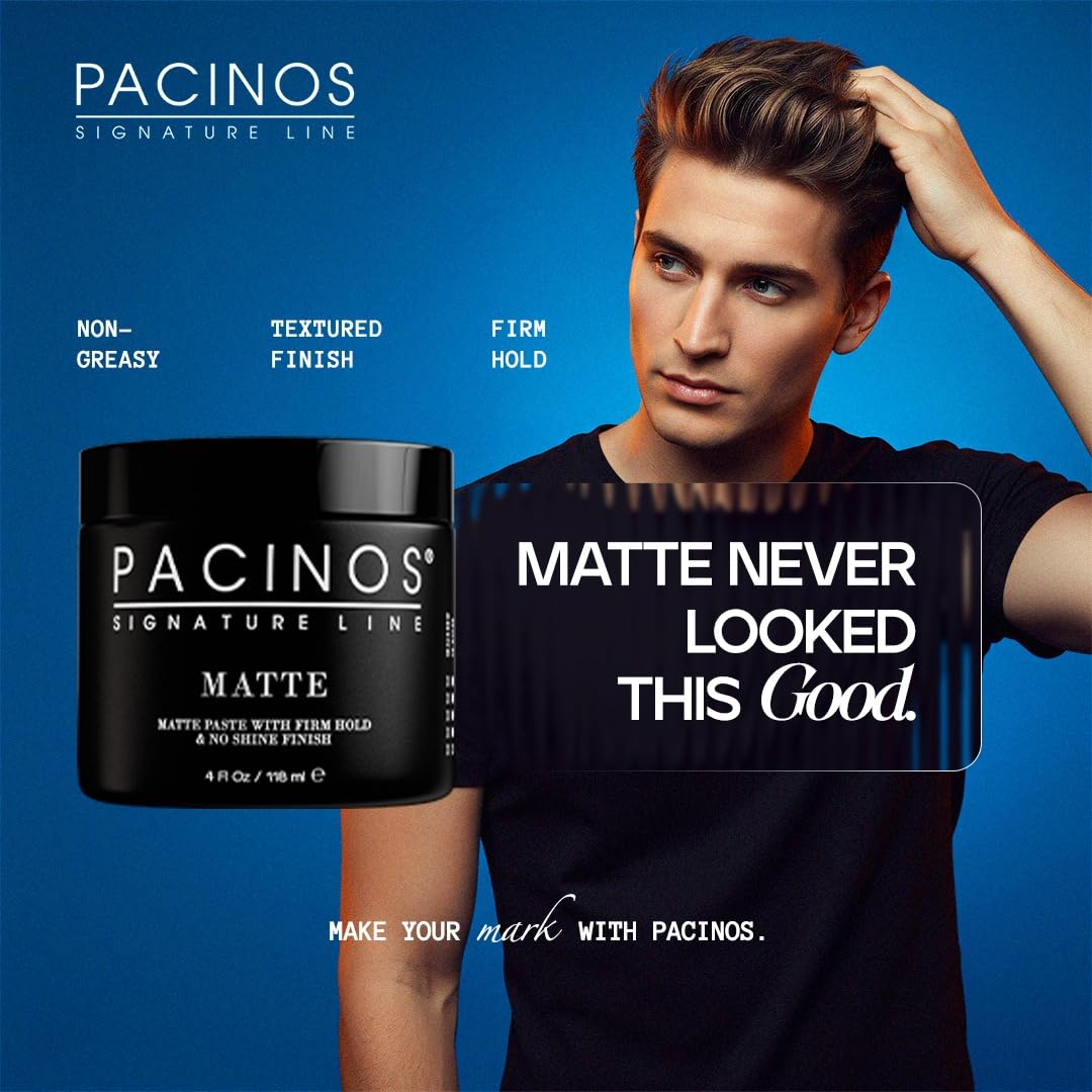 Pacinos Pasta Mate cresta definida con acabado mate duradero.