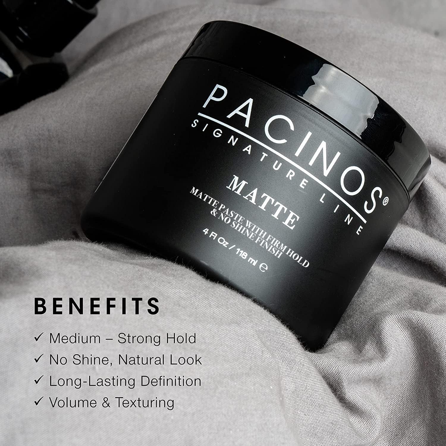 Pacinos Pasta Mate definición estable para peinados clásicos.