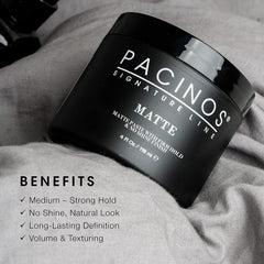 Pacinos Pasta Mate definición estable para peinados clásicos.