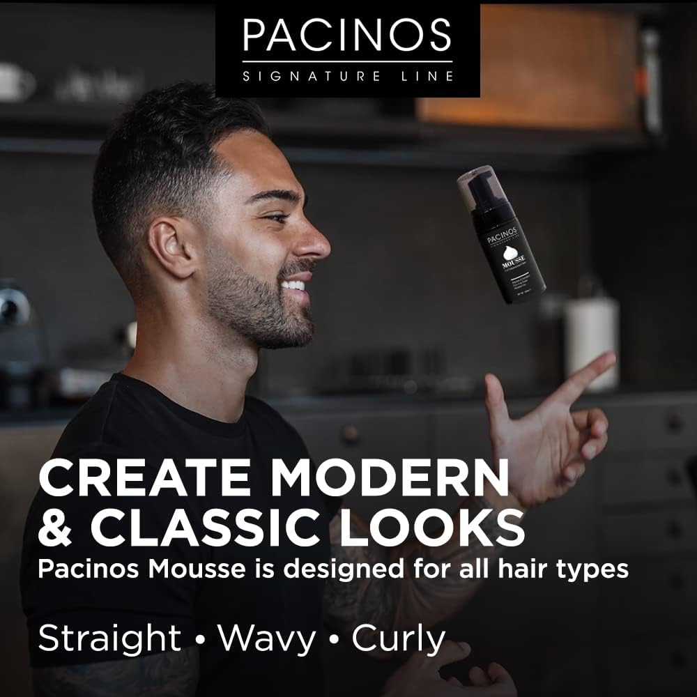 Pacinos Signature Line Curl Mousse defines curls with natural movement.