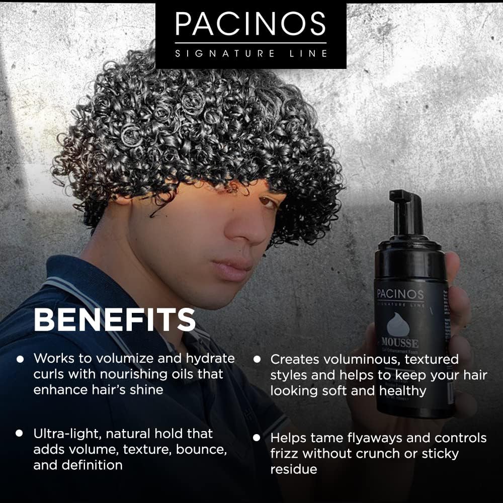 Foam texture of Pacinos Curl Mousse close-up highlighting lightweight hold.
