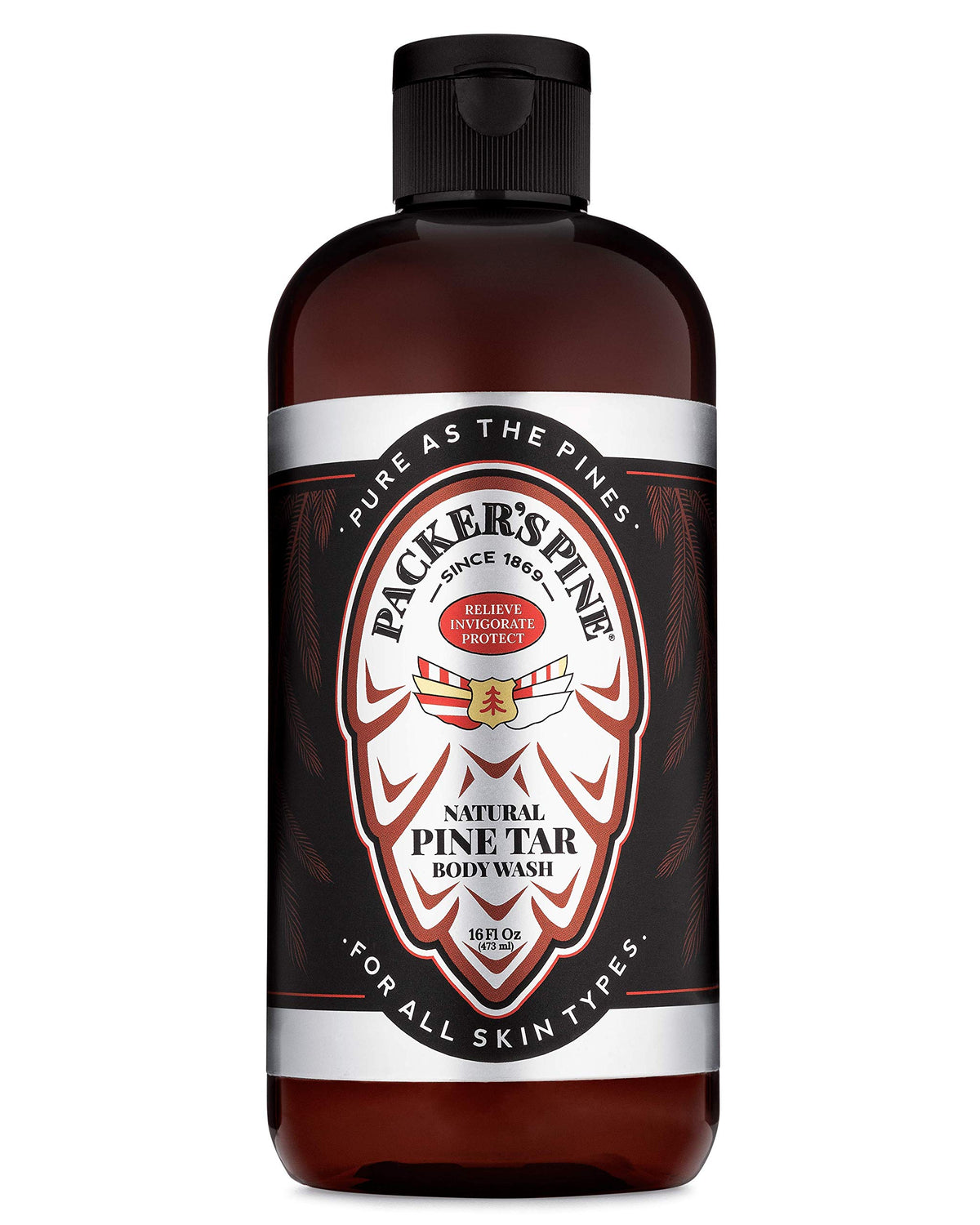 Packer's Pine Tar Body Wash: botella con aroma a pino y limpieza suave.