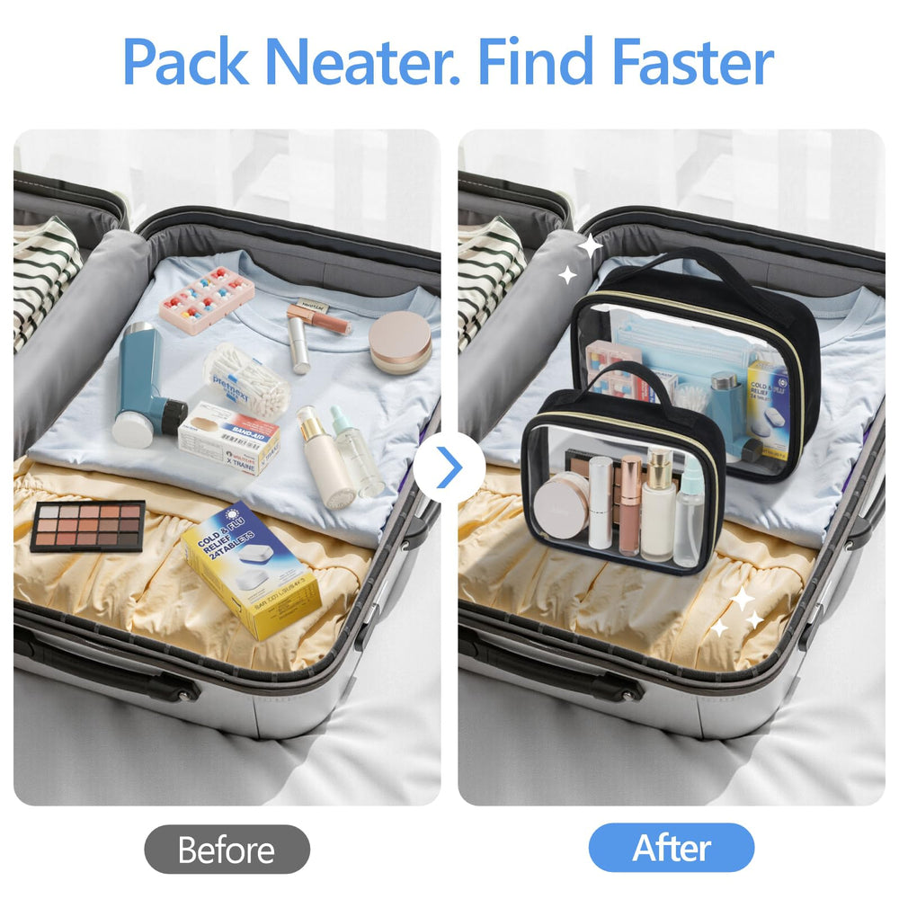 Packism Clear Bags aid organization by category while traveling.