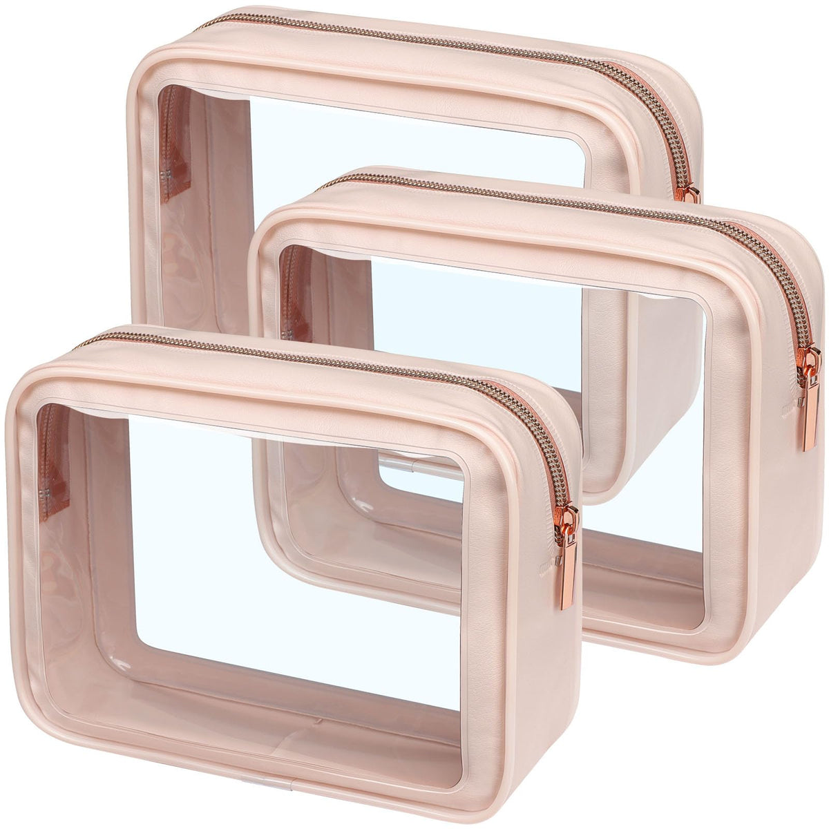 PACKISM Clear Makeup Bag 3 Pack Medium folds flat for easy packing.