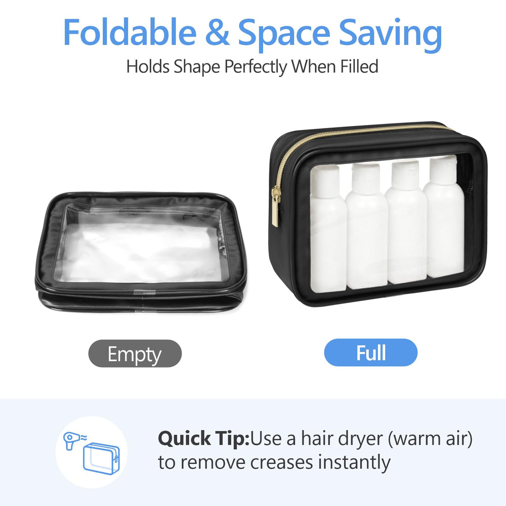 Packism clear makeup bag deodorizing packet inside highlights odor control.