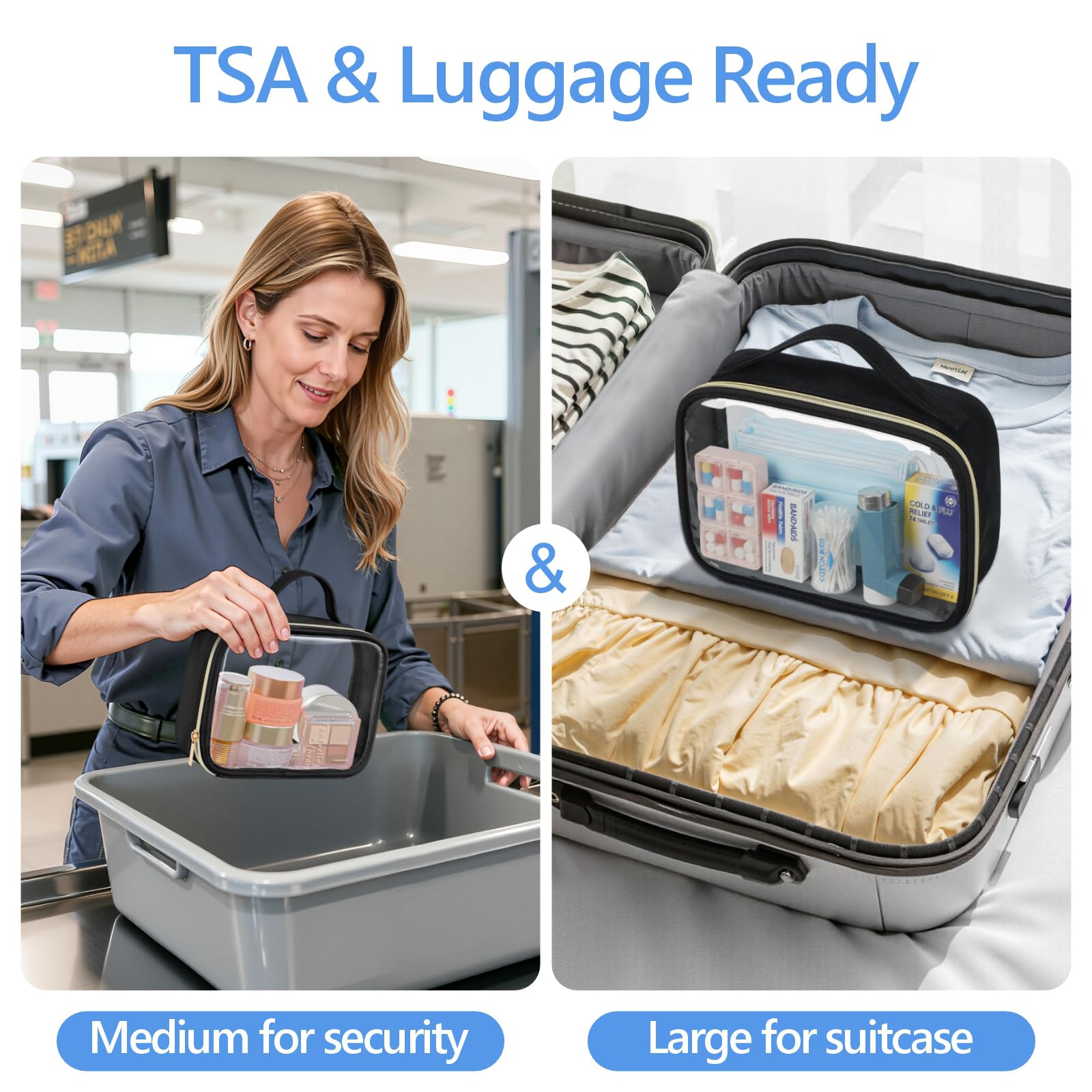 Packism Clear Makeup Bag Large for checked luggage or home storage.