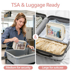 PACKISM clear makeup bag medium, side view highlighting compact carry-on size.